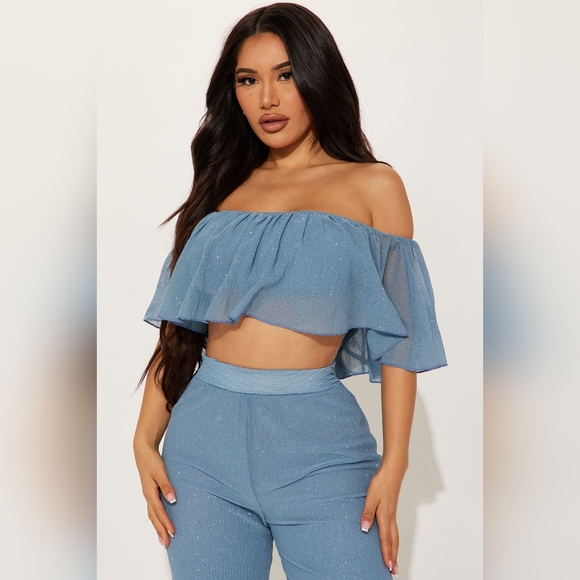 NWT 2 piece Sparkly Blue 2 pc pant set - Picture 2 of 8